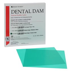 Henry Schein Latex Rubber Dam 6"x6" Heavy Green box 36